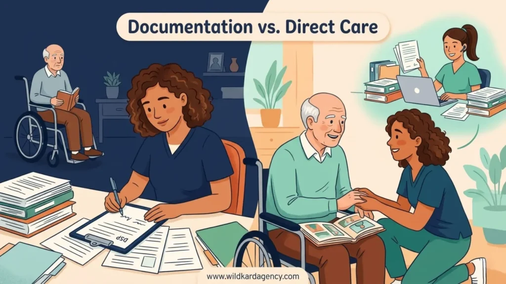 DSP documentation vs direct care — sign you need a virtual assistant for care agency admin