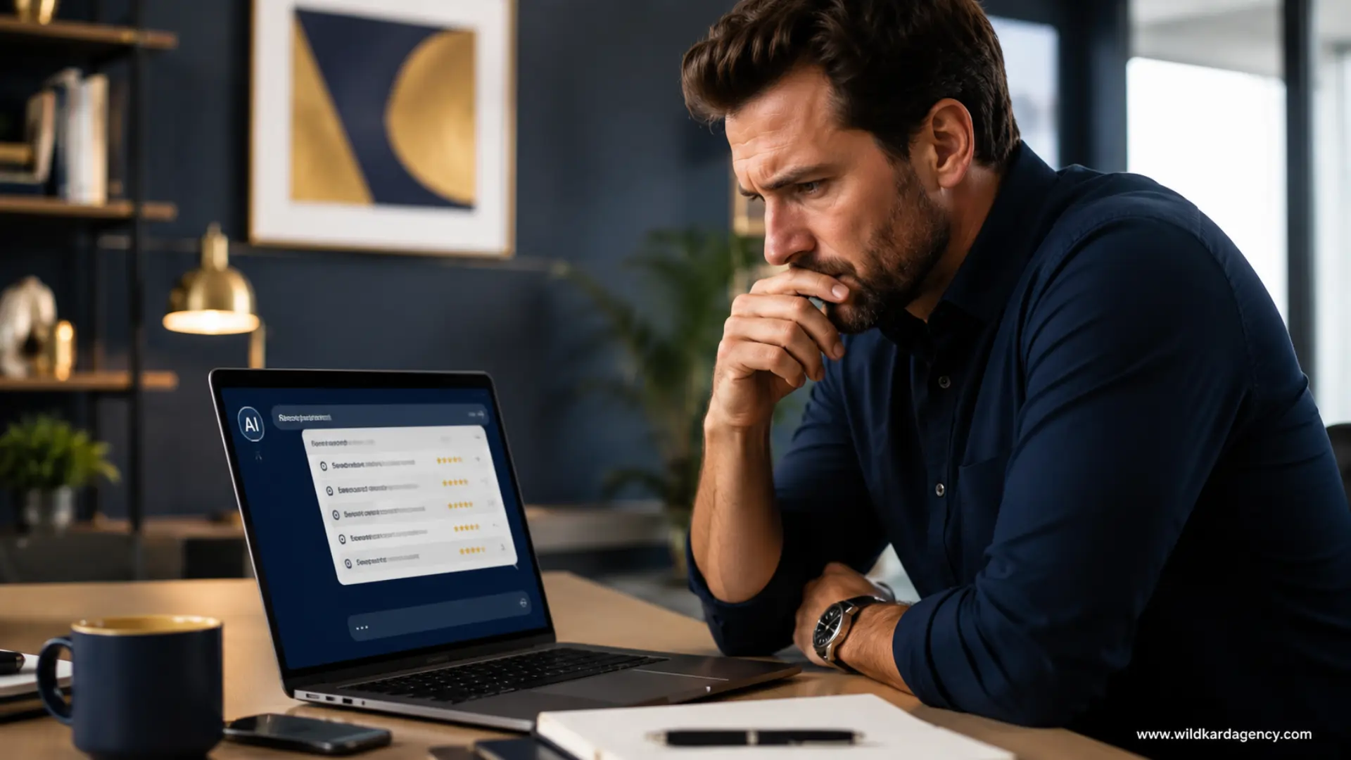 Business owner looking at ChatGPT results and realising their business isn't showing up in AI-generated recommendations