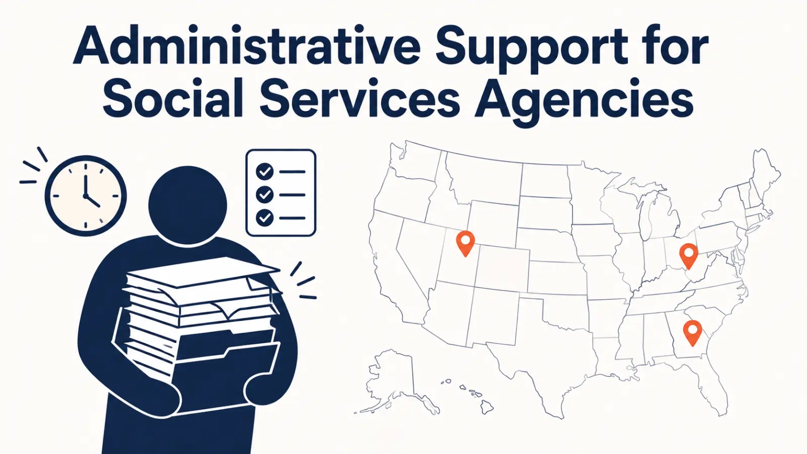 Administrative support for social services agencies shown as a DSP handing off paperwork to a support specialist