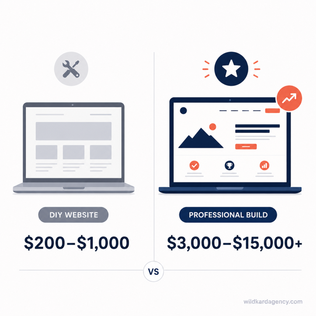 Website design cost small business comparison between DIY builders and professional website builds
