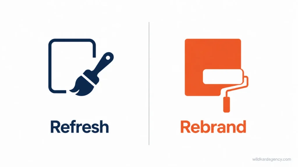 Comparison between a brand refresh and a full rebrand for a small business