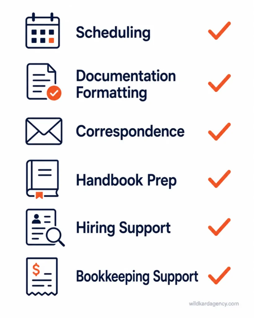 Checklist of six non-regulated administrative support tasks for social services agencies