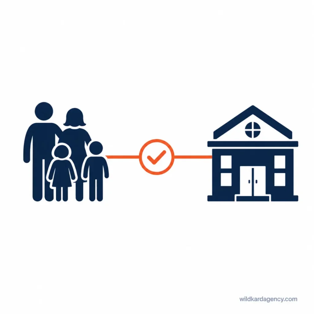 Illustration showing reliable communication between a care agency and a family, representing trust built through administrative support