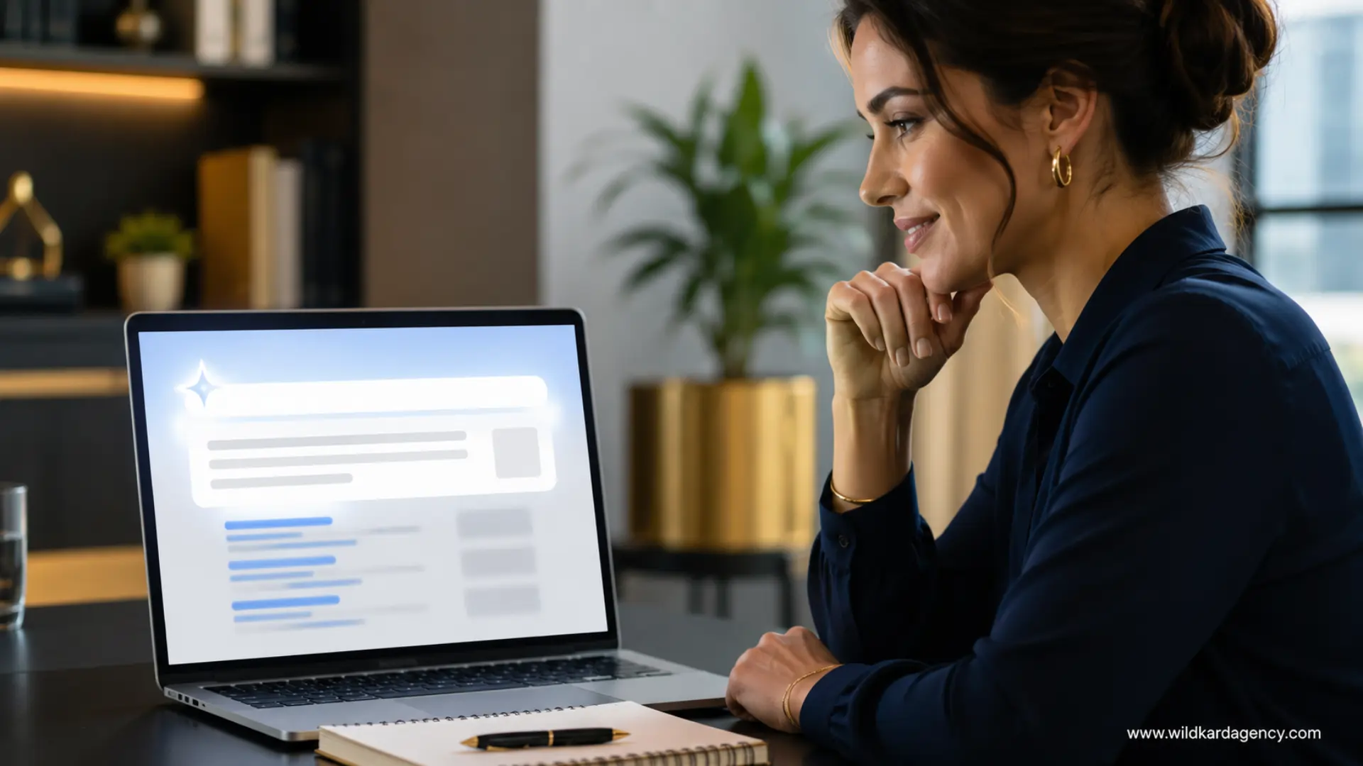 Professional reviewing an AI-generated search answer on laptop - generative engine optimization for business