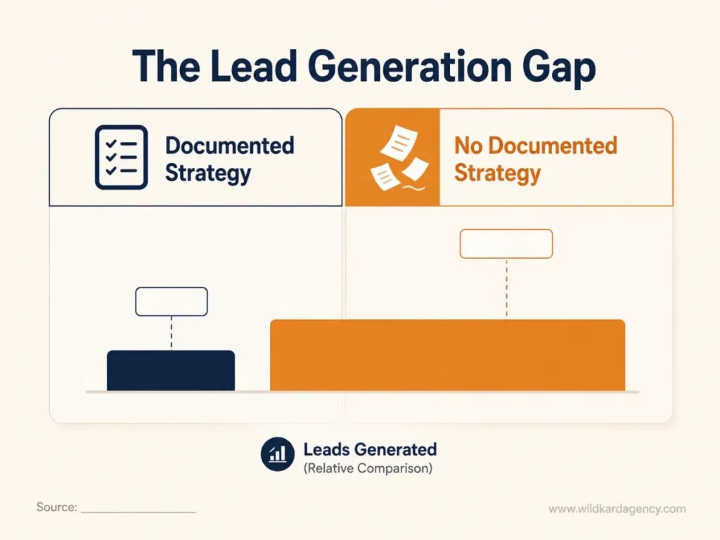 Infographic comparing lead generation for businesses with a documented content marketing strategy versus none