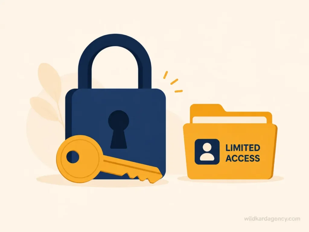 Illustration representing secure, limited access sharing between a business owner and a virtual assistant