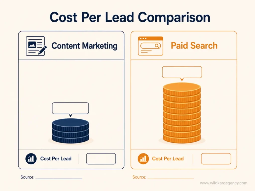 Cost per lead comparison chart between content marketing and paid search