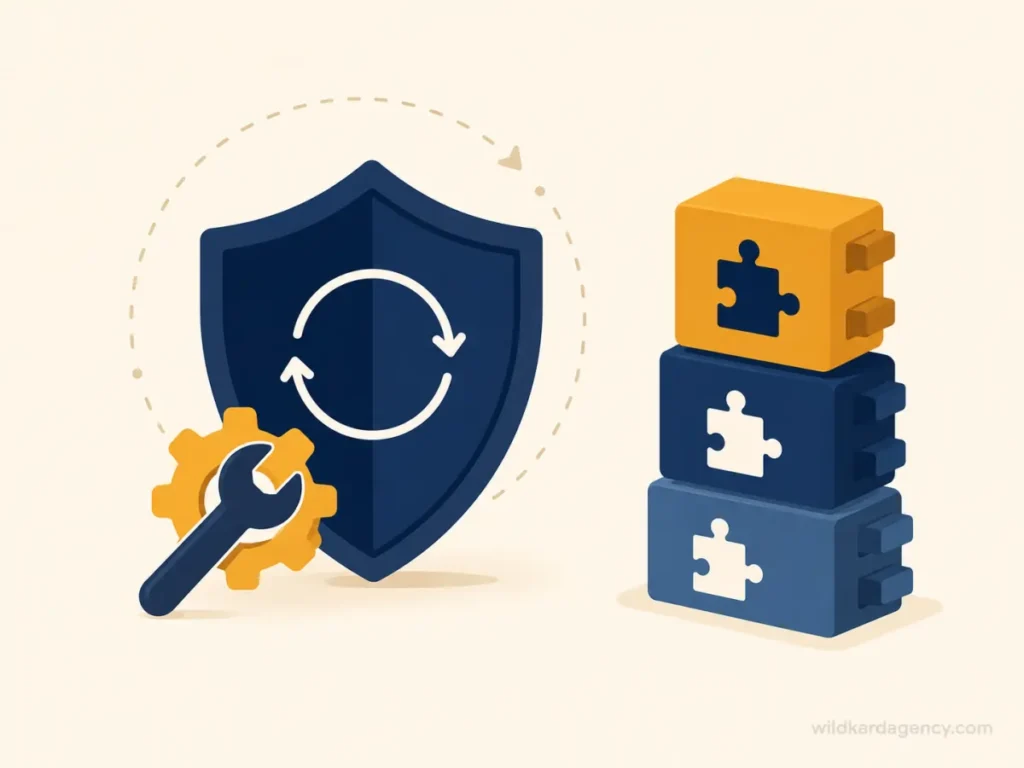 Illustration representing ongoing website security maintenance and the plugin layer