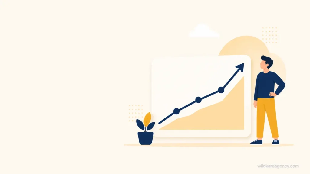 Illustration of steady upward progress, closing visual for the guide on how to rank on Google's first page as a small business