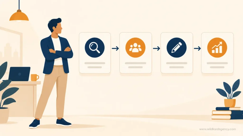 Business owner with a complete, connected content marketing strategy framework