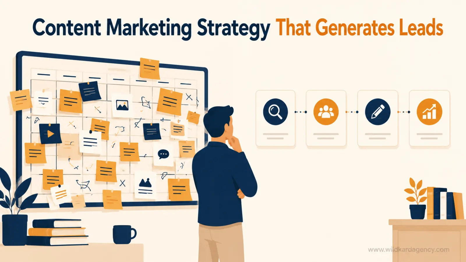 Content marketing strategy that generates leads shown as a structured four-part framework