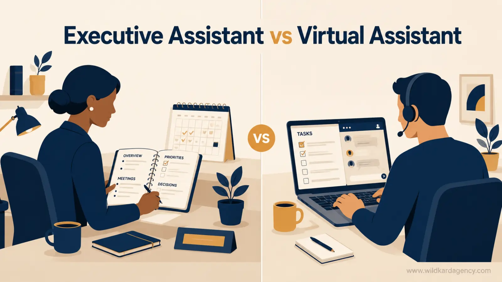 Business owner deciding between hiring an executive assistant vs virtual assistant