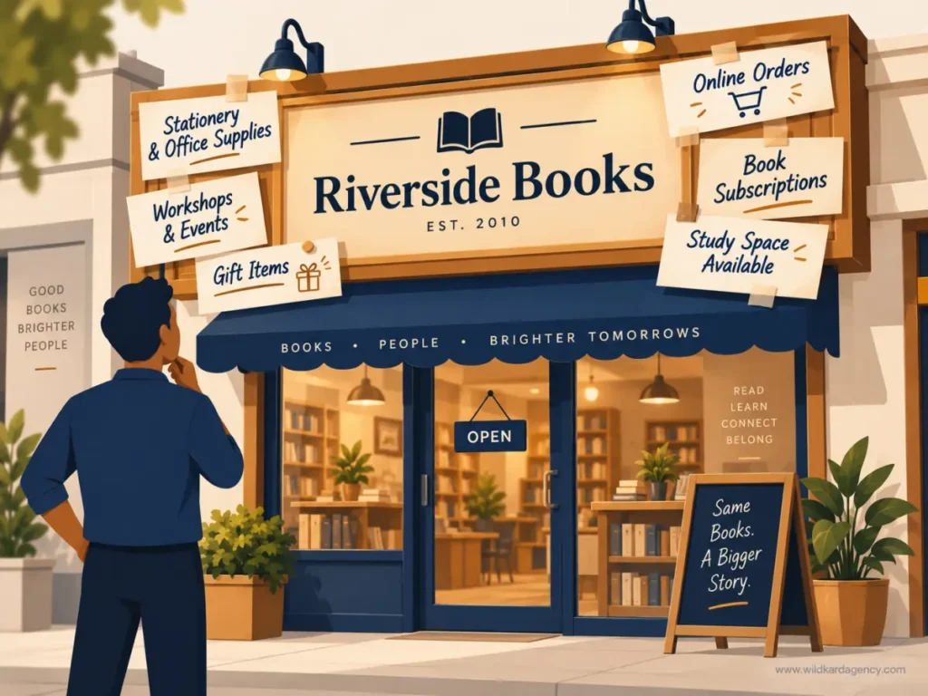 small business sign with services added on beyond its original name