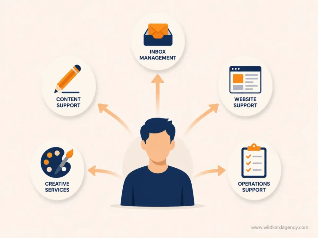 illustration mapping different small business tasks to the right type of delegated support