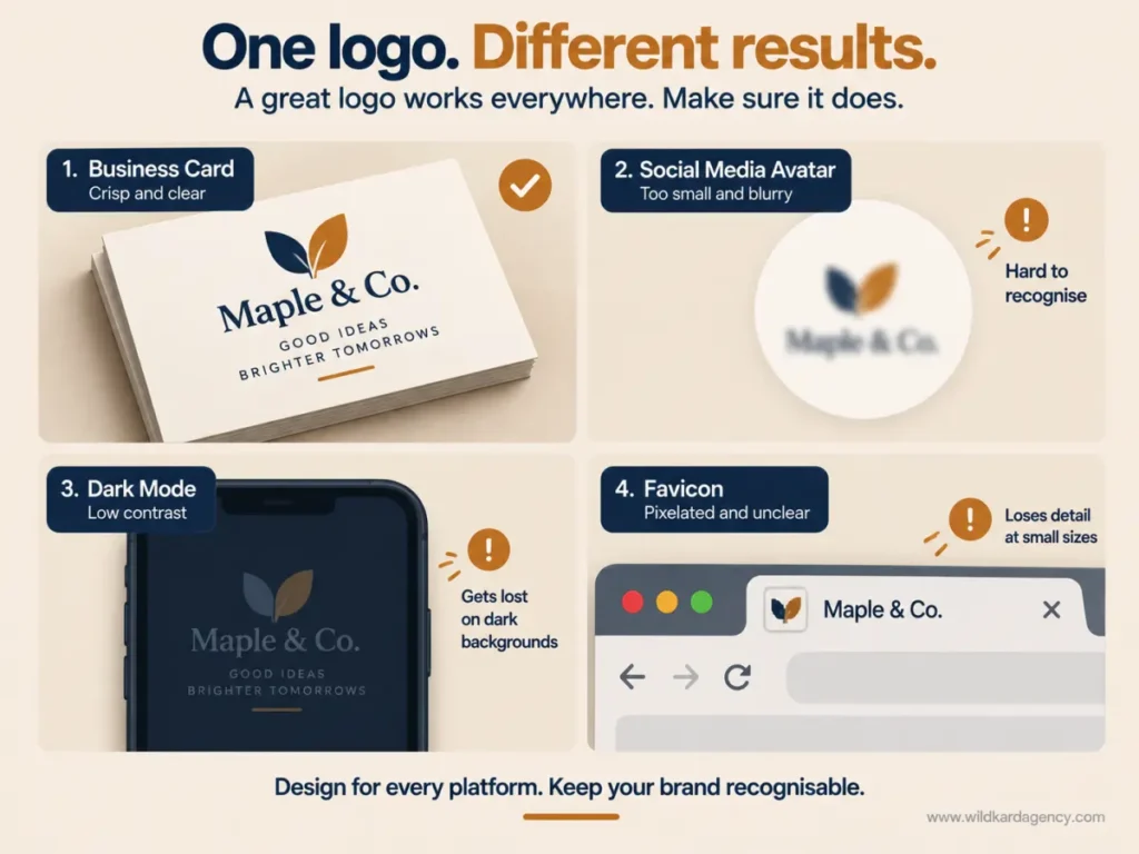 small business logo tested across mobile, dark mode, and social formats