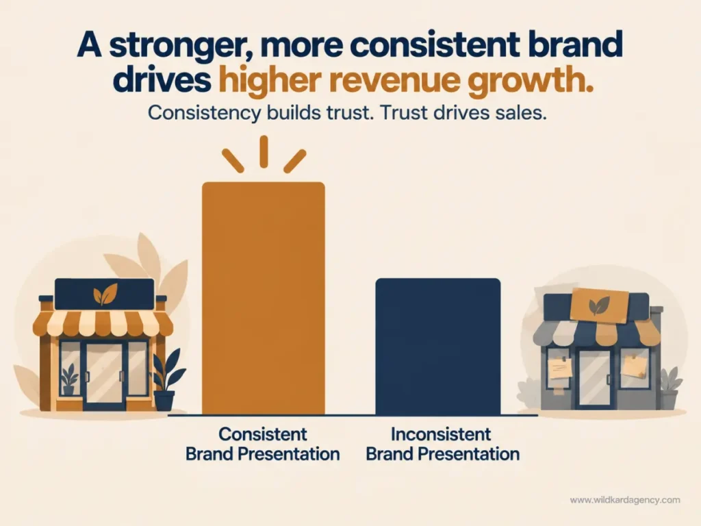 infographic comparing consistent versus inconsistent small business branding