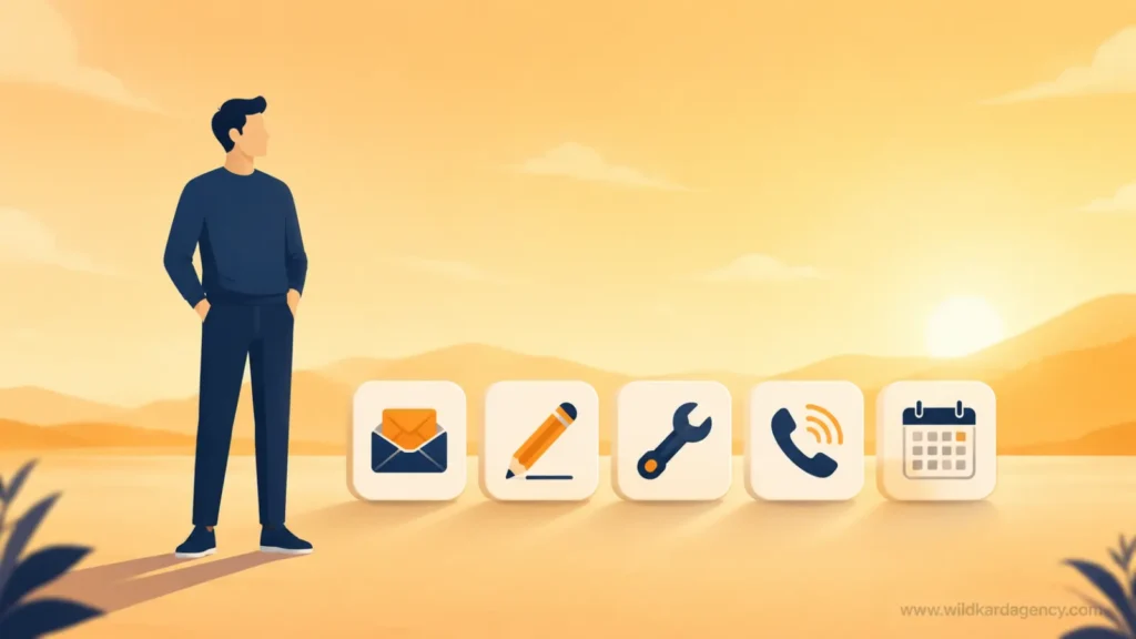 small business owner with tasks organized and delegated, represented in illustration